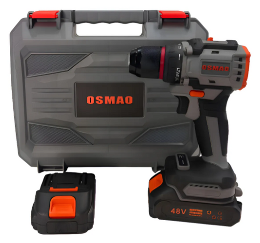 Taladro Atornillador - Percutor Inalámbrico Osmao + 2 Baterías + Con Estuche Gris
