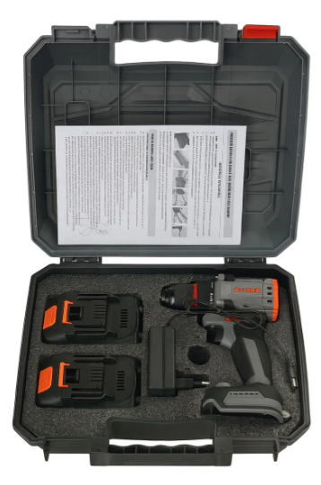 Taladro Atornillador - Percutor Inalámbrico Osmao + 2 Baterías + Con Estuche Gris