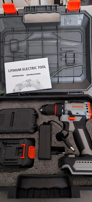 Taladro Atornillador - Percutor Inalámbrico Osmao + 2 Baterías + Con Estuche Gris