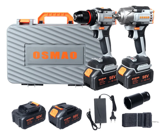 Kit Llave De Llave De Impacto + Taladro Atornillador - Percutor 98v Osmao Negro