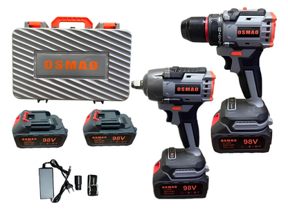 Kit Llave De Llave De Impacto + Taladro Atornillador - Percutor 98v Osmao Negro